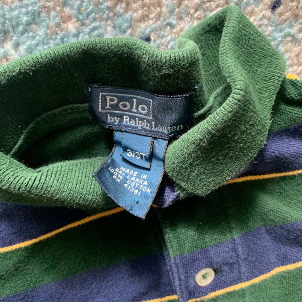 Polo Ralph Lauren Green and Navy Striped Shirt - Picture 2 of 2